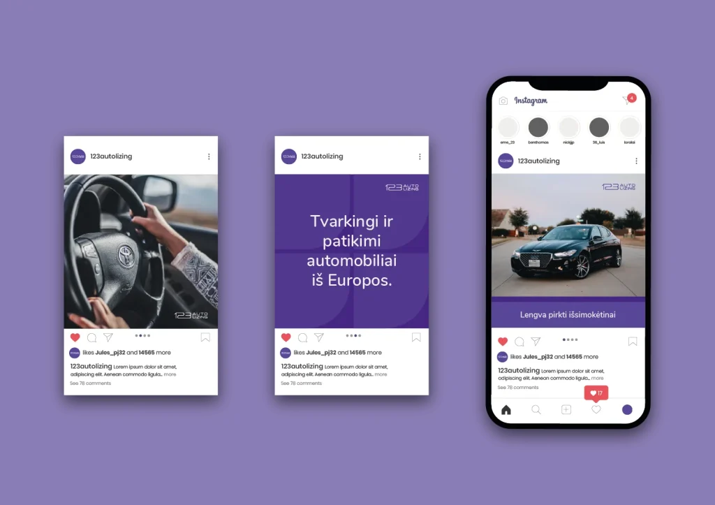 123 Autolizing - Leasing company in Lithuania - Brand identity and logo design - social media design