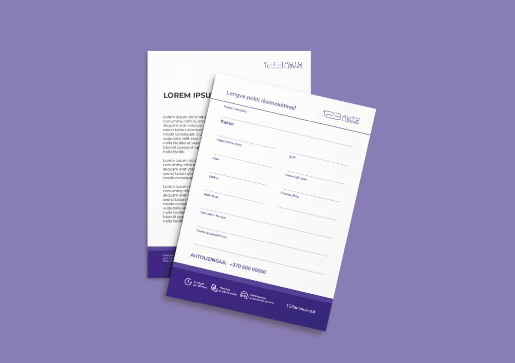 123 Autolizing - Leasing company in Lithuania - Brand identity and logo design - form design