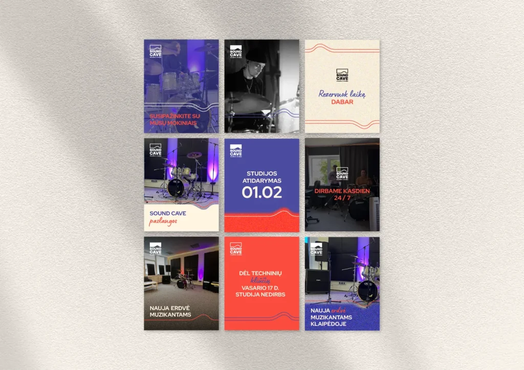 Sound Cave Logo and Social Media design - social media grid preview